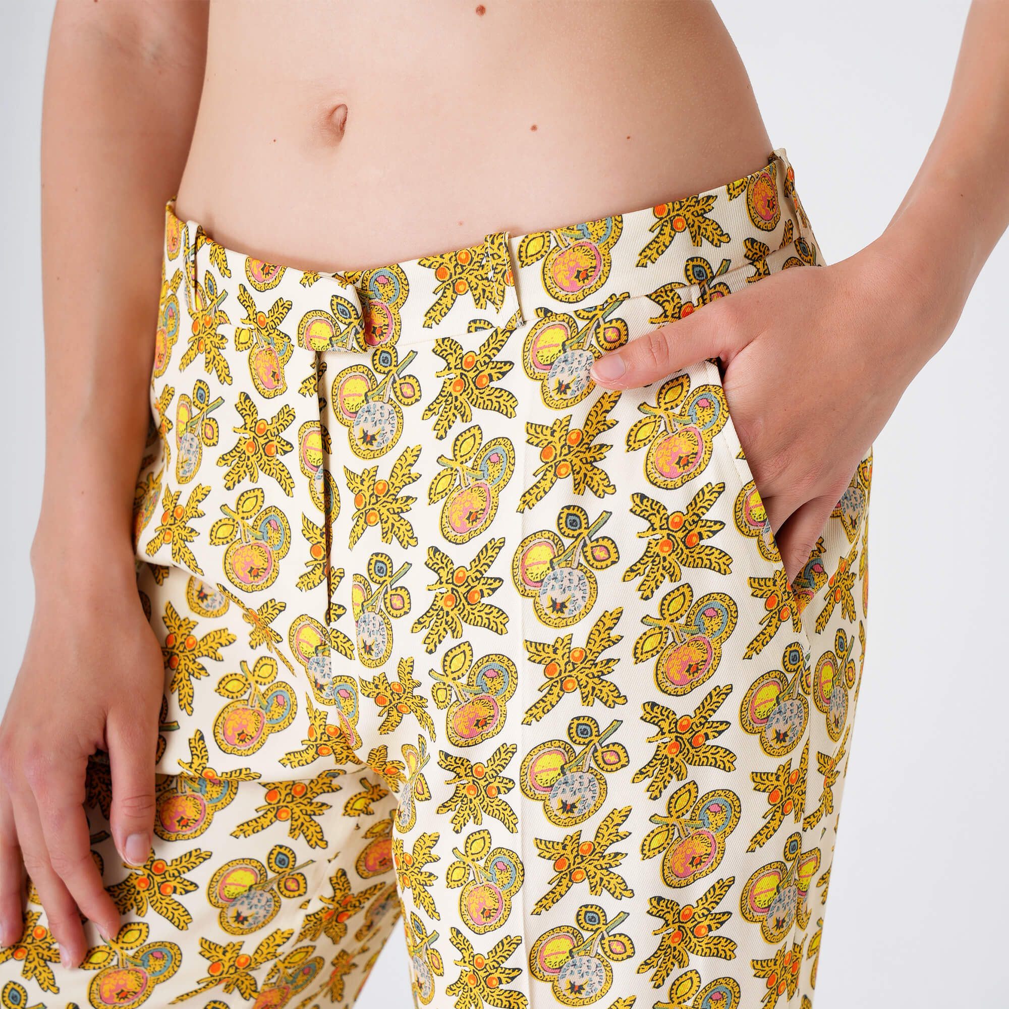 Etro - Yellow&Orange Cherry Floral Print Viscose Flare Pants